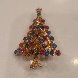Multicolor Vintage Crystal Christmas Tree Brooch